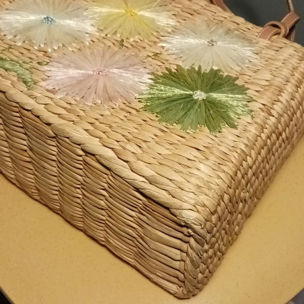 Kate Spade Vintage 90s Raffia Floral Straw Tote - Picture 9 of 13